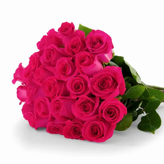 A minimalist Hot Pink Roses arrangement, featuring bold, vibrant roses arranged in a simple, elegant design that highlights their striking color and symbolizes admiration.