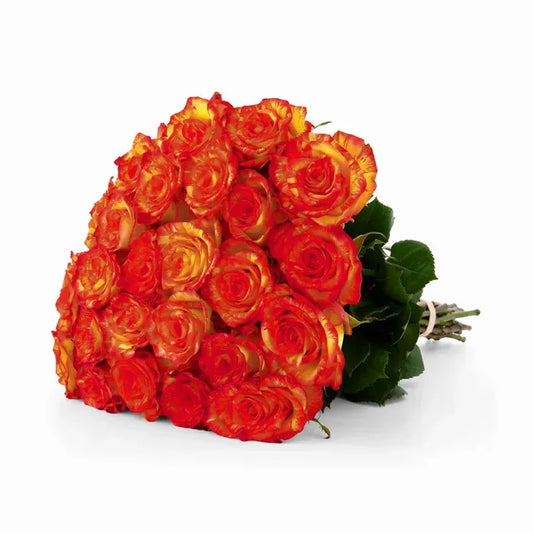 A minimalist Silantoi Orange Roses arrangement featuring bright orange roses with yellow and peach undertones, arranged simply in a modern style to highlight their bold color and natural beauty.

